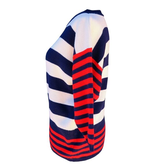 Marlene Vintage Nautical Stripe Sweater Navy Cream Boat Neck Knit 1980s Sz Small - Picture 2 of 4